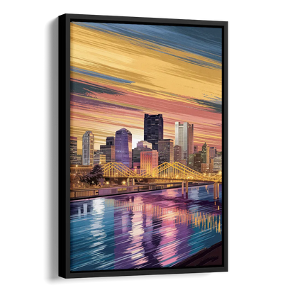Pittsburgh Skyline Reflection Side - Black Canvas Wall Art
