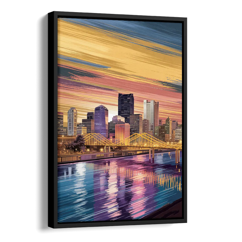 Pittsburgh Skyline Reflection Side - Black Canvas Wall Art