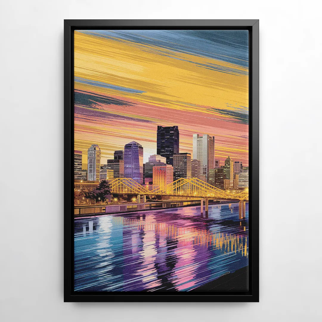 Pittsburgh Skyline Reflection - Black Frame Canvas