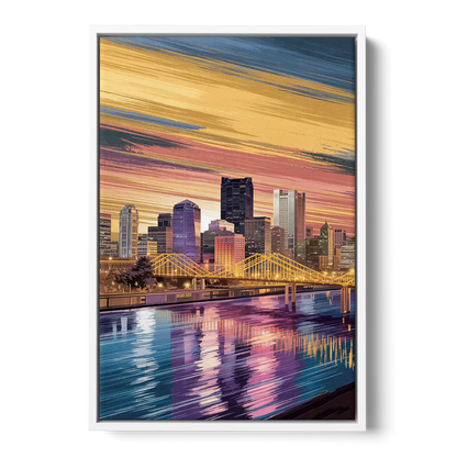 Pittsburgh Skyline Reflection Front - White Canvas Wall Art