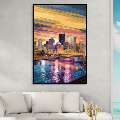 Pittsburgh Skyline Reflection Living Room - Black Canvas Wall Art
