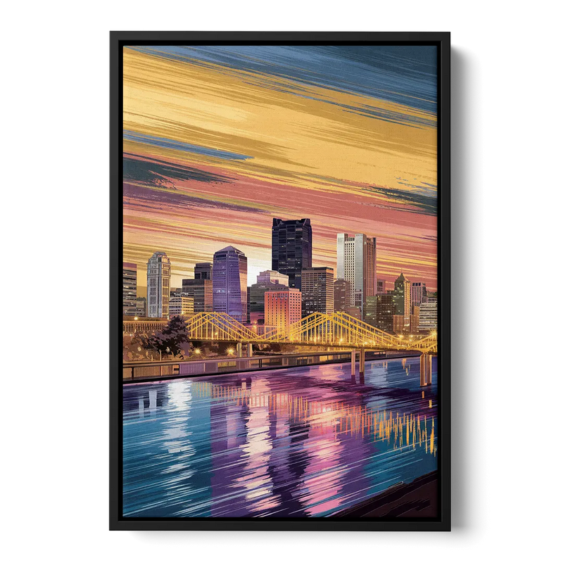 Pittsburgh Skyline Reflection Front - Black Canvas Wall Art
