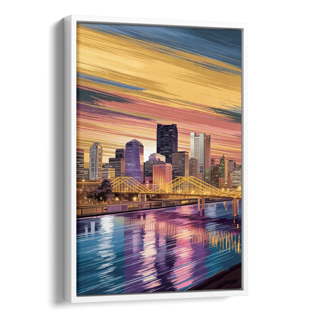 Pittsburgh Skyline Reflection Side - White Canvas Wall Art