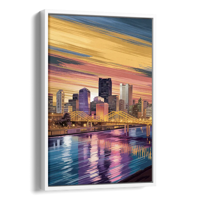 Pittsburgh Skyline Reflection Side - White Canvas Wall Art