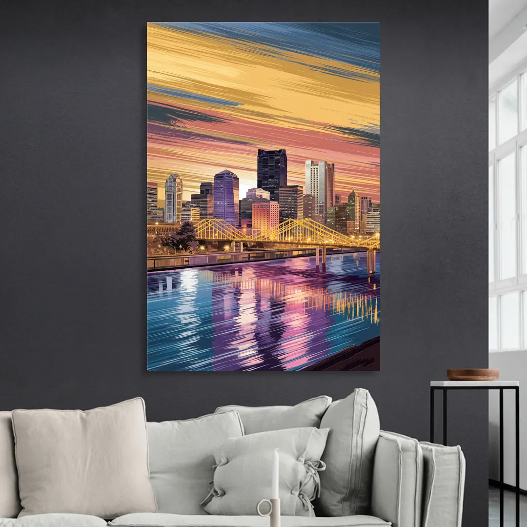 Pittsburgh Skyline Reflection Sitting Room - Canvas Wall Art