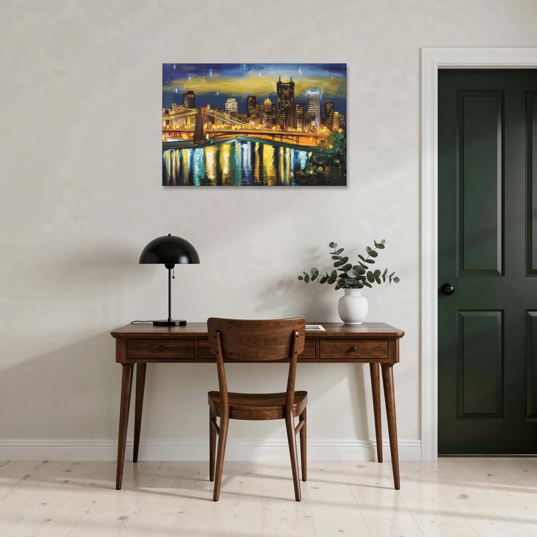 Pittsburgh Skyline With Rivers - Canvas Wall Art - Office - 36x24