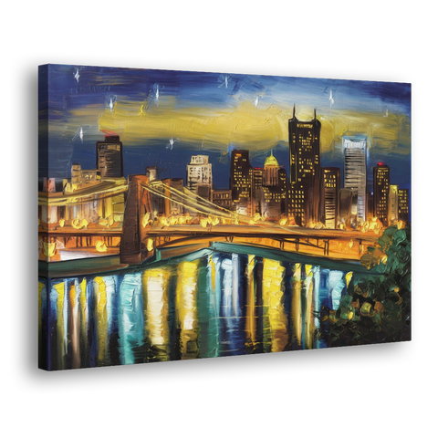 Pittsburgh Skyline With Rivers - Canvas Wall Art - Side