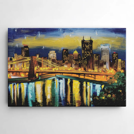 Pittsburgh Skyline With Rivers - Canvas Wall Art
