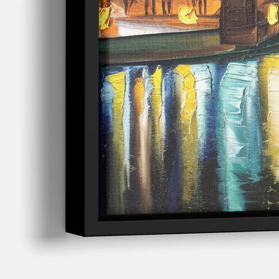 Pittsburgh Skyline With Rivers - Close-Up Black Frame Canvas