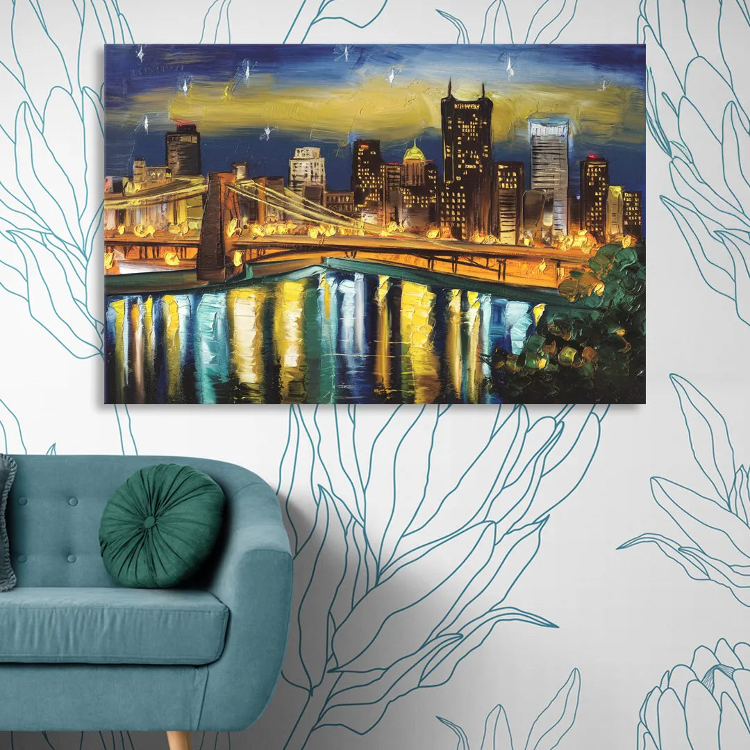 Pittsburgh Skyline With Rivers Sitting Room - Canvas Wall Art