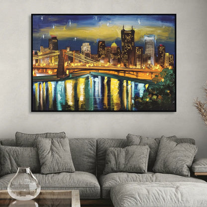 Pittsburgh Skyline With Rivers Sitting Room - Black Canvas Wall Art