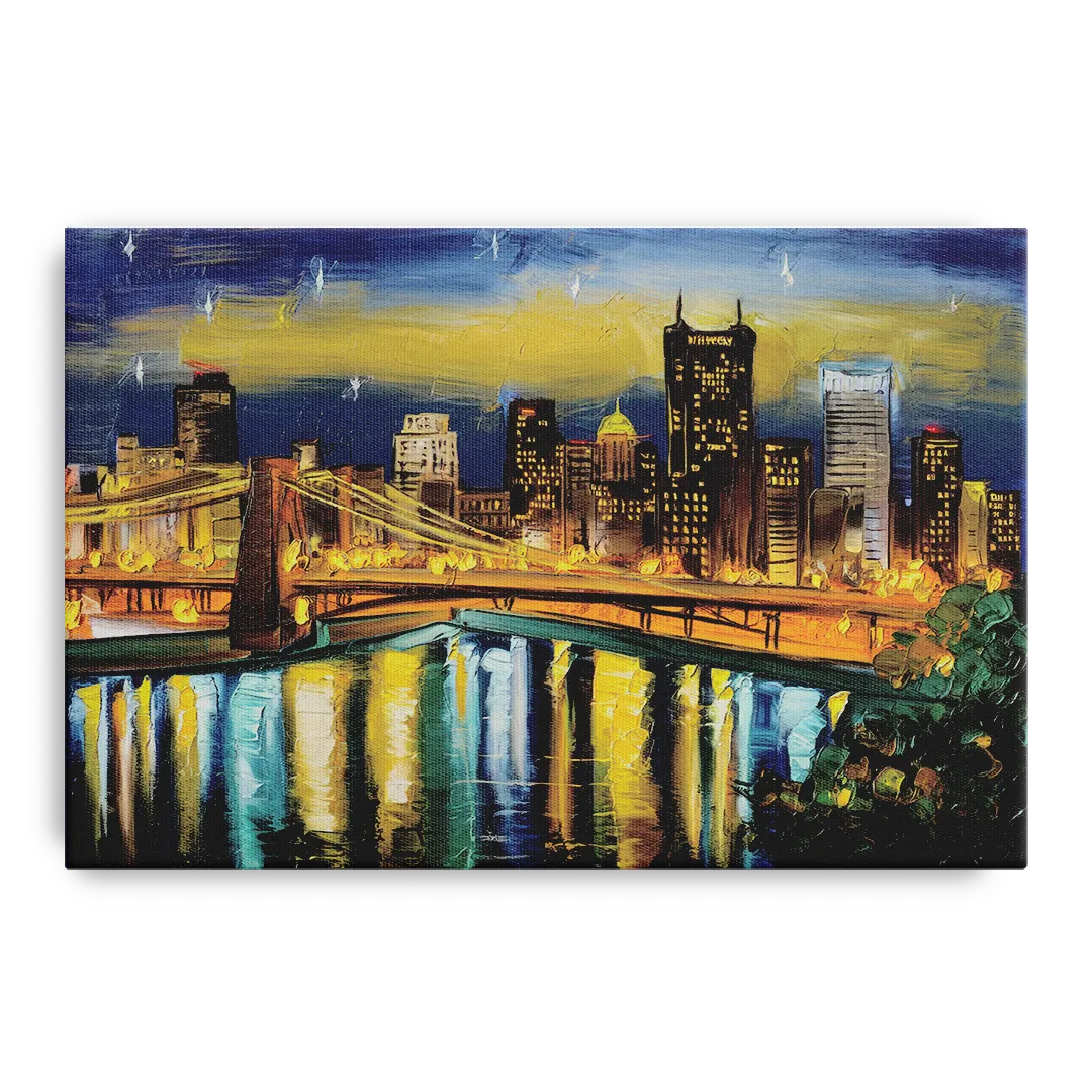 Pittsburgh Skyline With Rivers Front - Canvas Wall Art