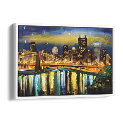 Pittsburgh Skyline With Rivers Side - White Canvas Wall Art