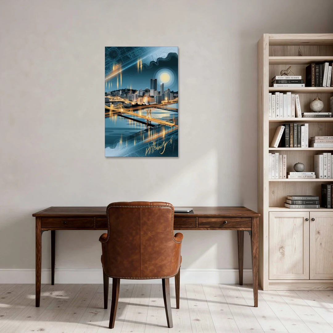 Pittsburgh Skyline and Map - Canvas Wall Art - Office - 24x36