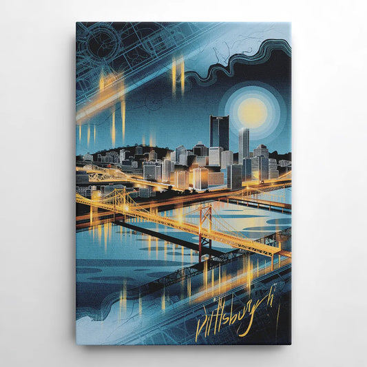 Pittsburgh Skyline and Map - Canvas Wall Art
