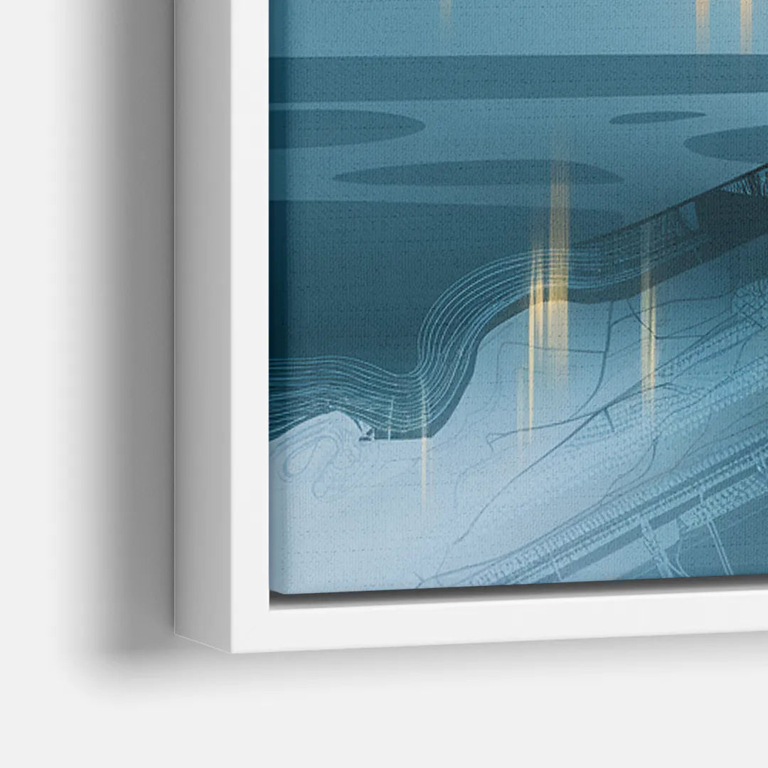 Pittsburgh Skyline and Map - Close-Up White Frame Canvas