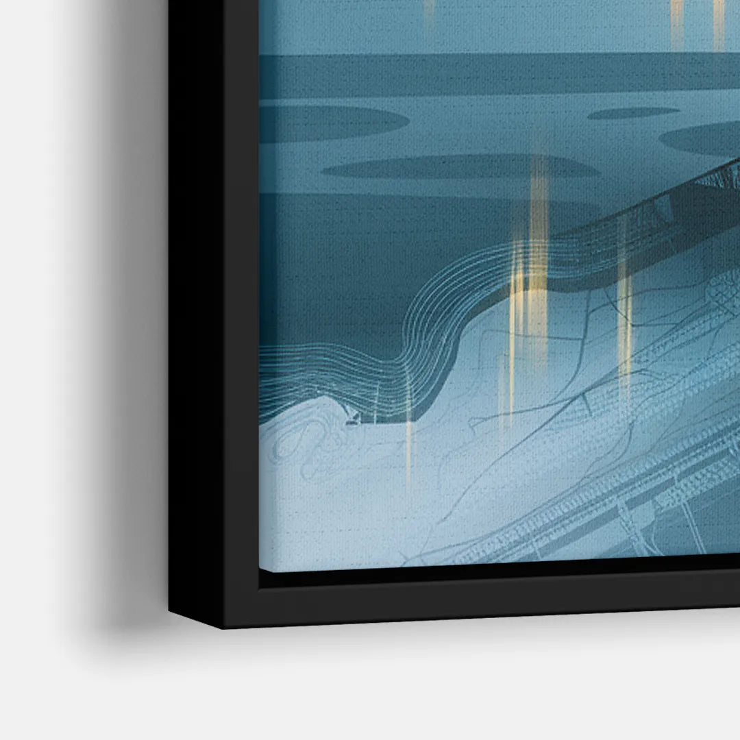 Pittsburgh Skyline and Map - Close-Up Black Frame Canvas