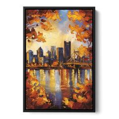 Pittsburgh Skyline in Autumn - Black Framed Canvas Wall Art - Front