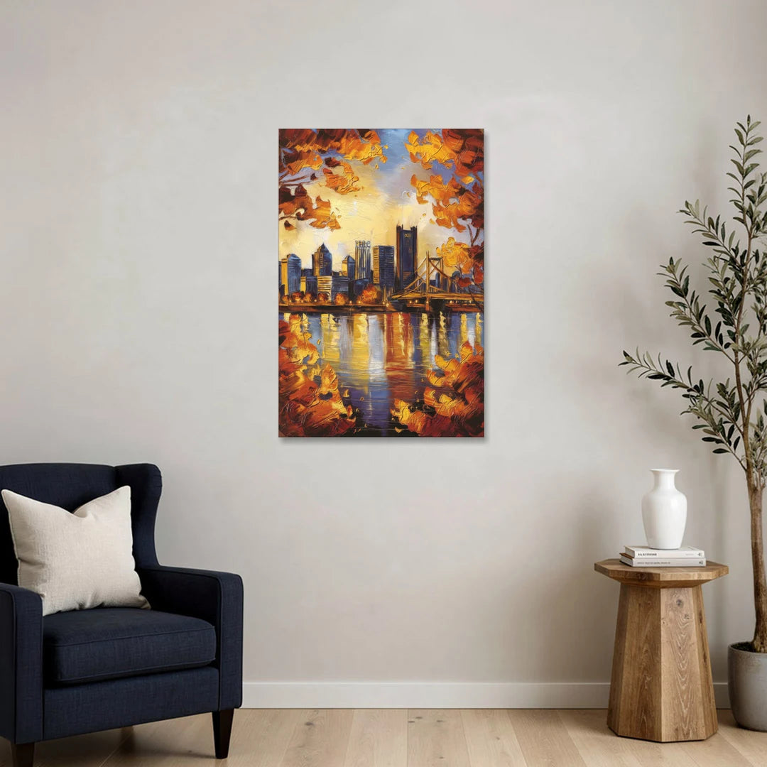 Pittsburgh Skyline in Autumn - Canvas Wall Art - Sofa - 24x36