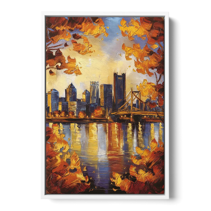 Pittsburgh Skyline in Autumn Front - White Canvas Wall Art
