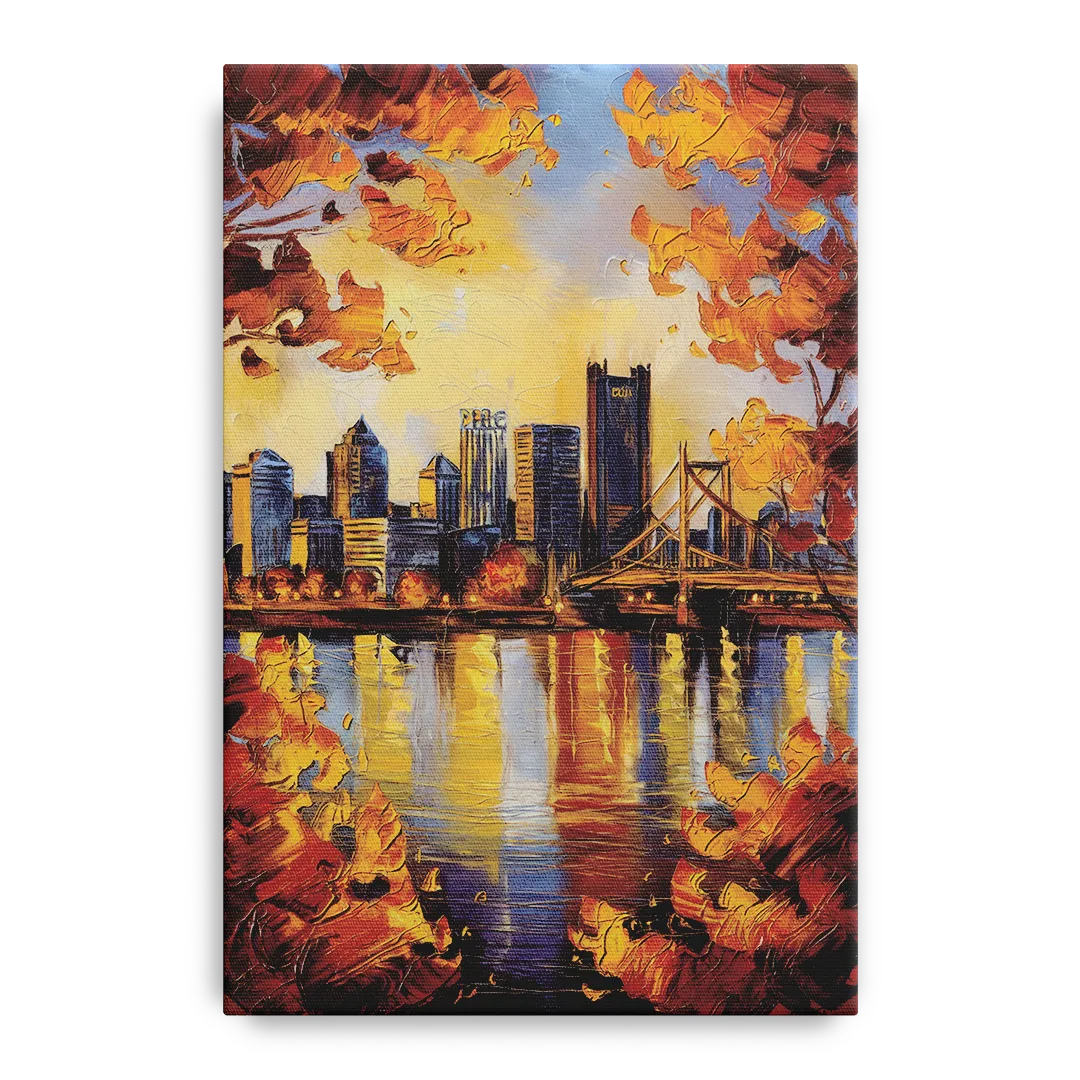 Pittsburgh Skyline in Autumn Front - Canvas Wall Art