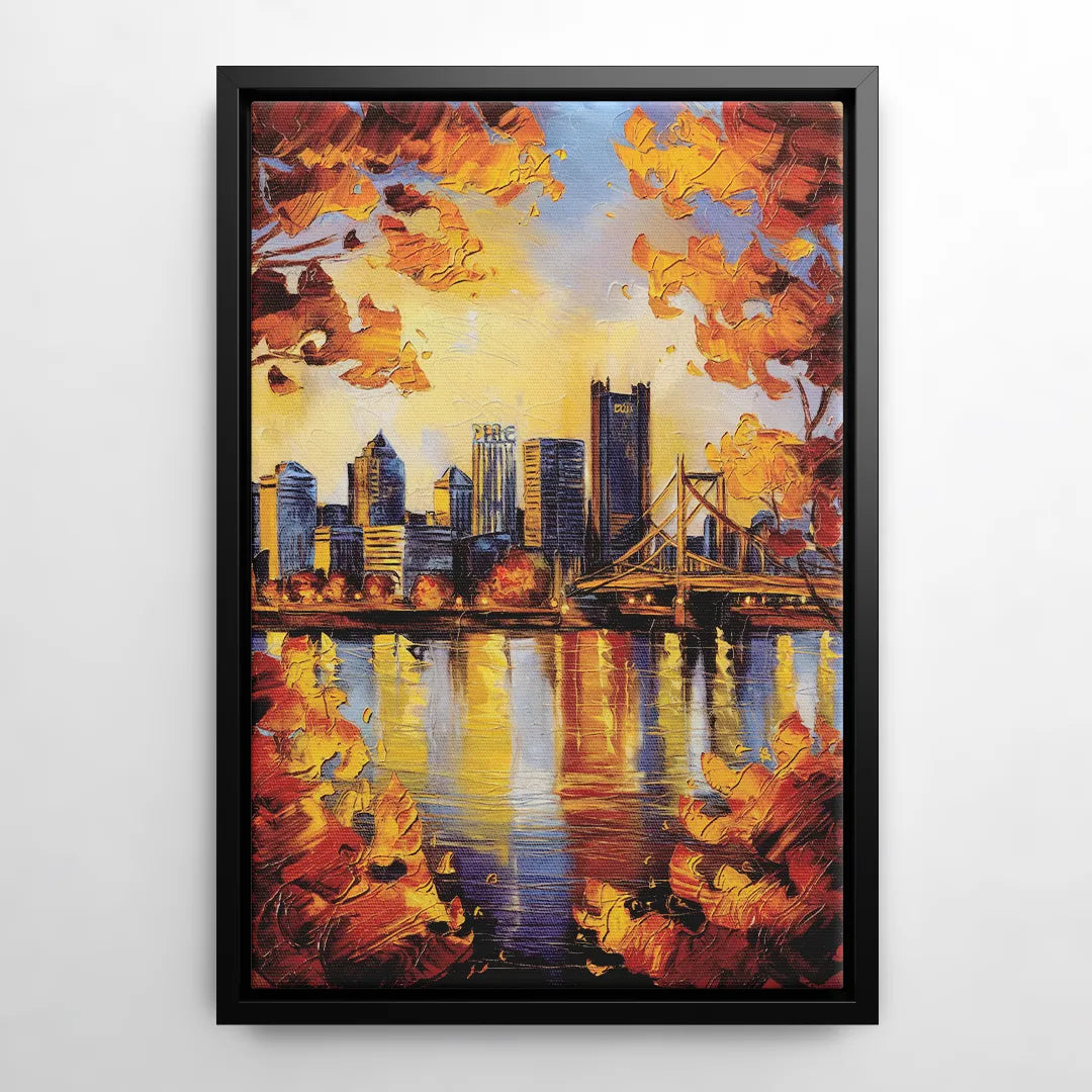 Pittsburgh Skyline in Autumn - Black Frame Canvas