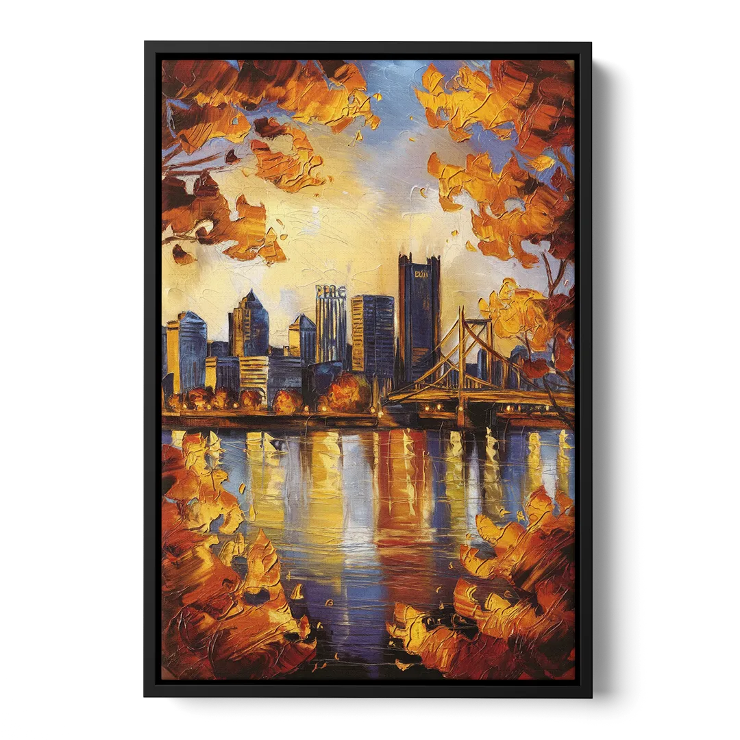 Pittsburgh Skyline in Autumn Front - Black Canvas Wall Art