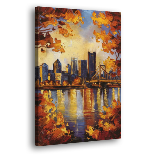 Pittsburgh Skyline in Autumn Side - Canvas Wall Art