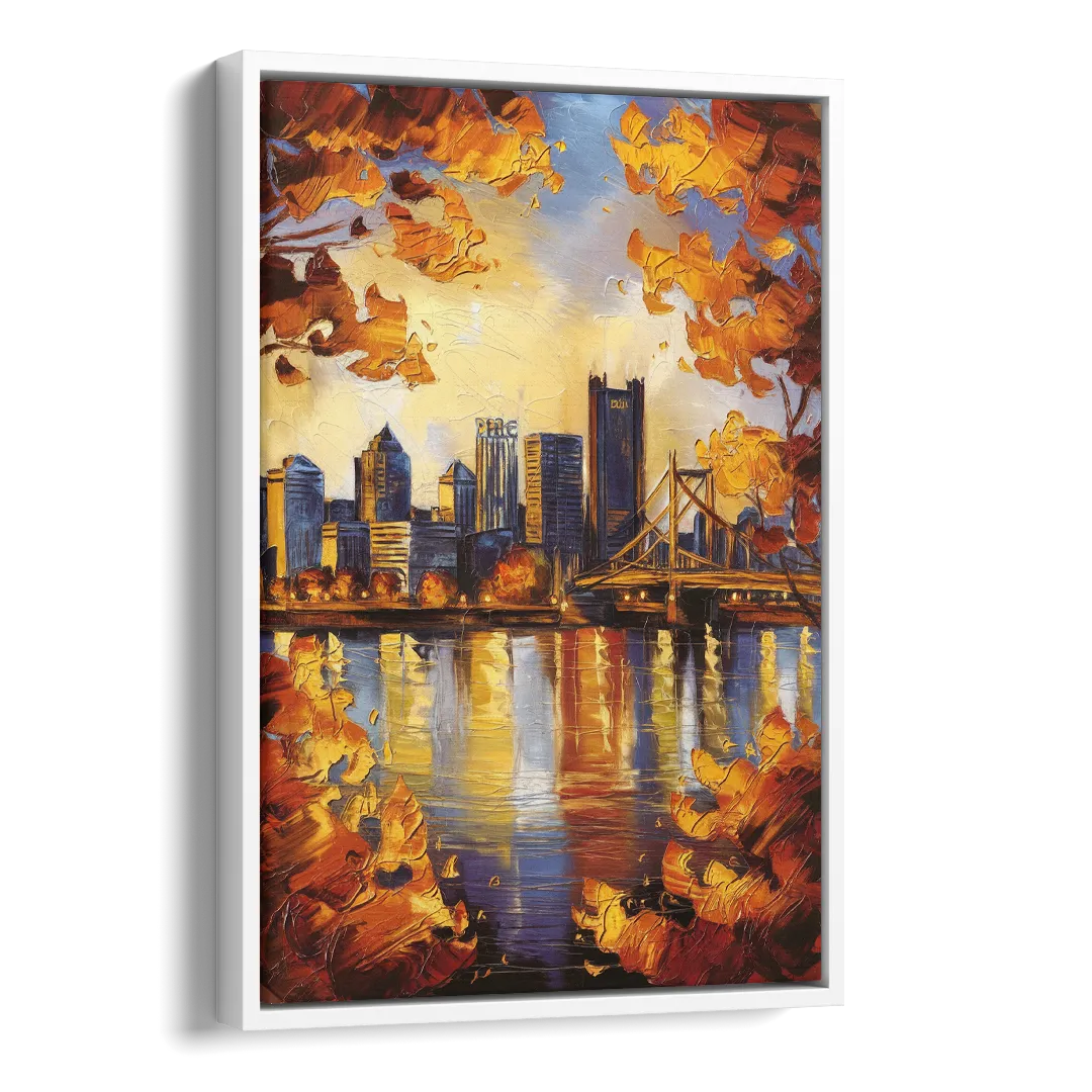 Pittsburgh Skyline in Autumn Side - White Canvas Wall Art