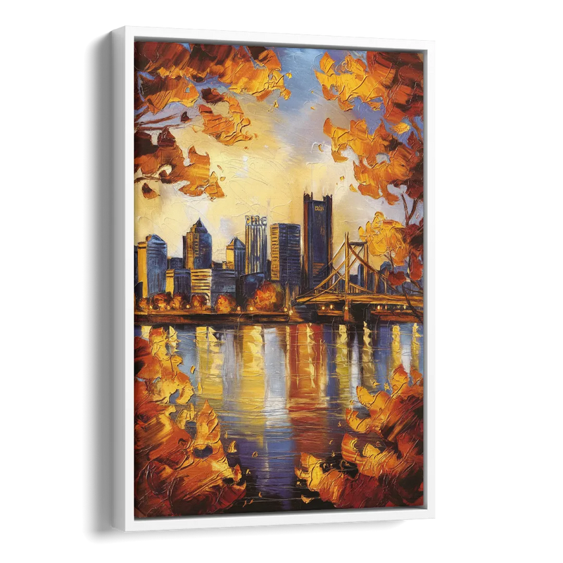Pittsburgh Skyline in Autumn Side - White Canvas Wall Art