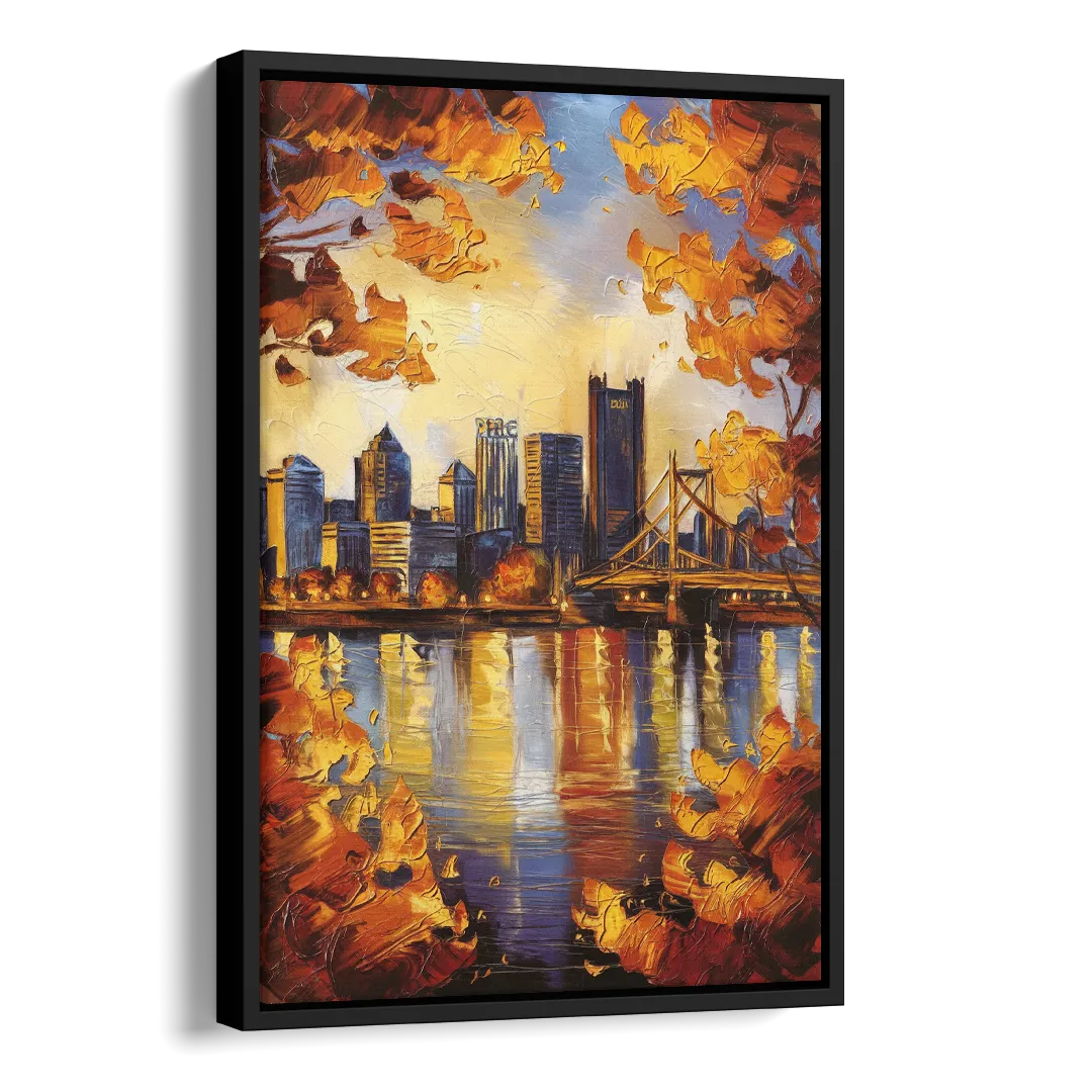 Pittsburgh Skyline in Autumn Side - Black Canvas Wall Art
