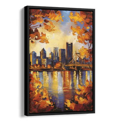 Pittsburgh Skyline in Autumn Side - Black Canvas Wall Art