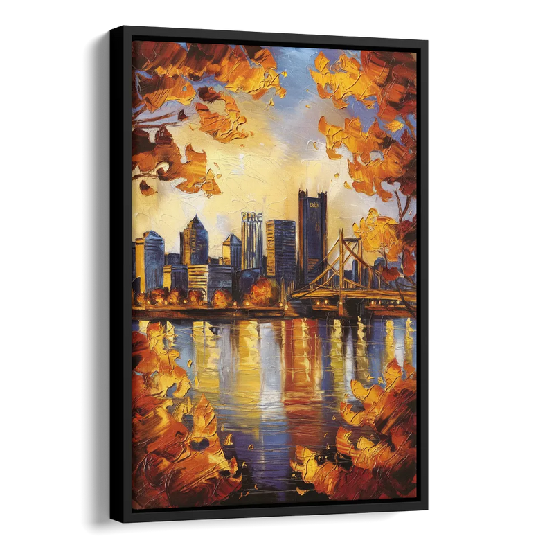 Pittsburgh Skyline in Autumn Side - Black Canvas Wall Art