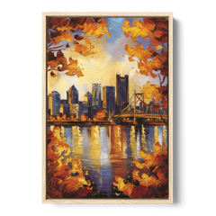 Pittsburgh Skyline in Autumn - Oak Framed Canvas Wall Art - Front