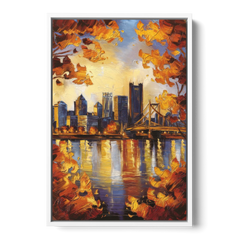 Pittsburgh Skyline in Autumn - White Framed Canvas Wall Art - Front