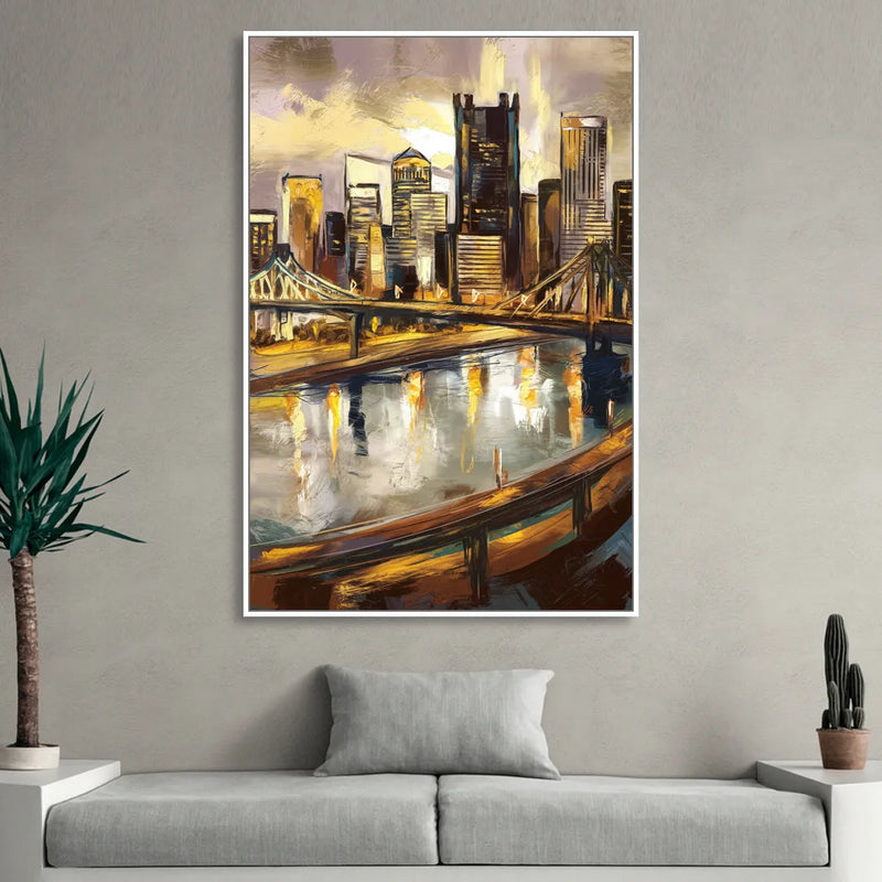 Pittsburgh Steel City Vibes Sitting Room - White Canvas Wall Art
