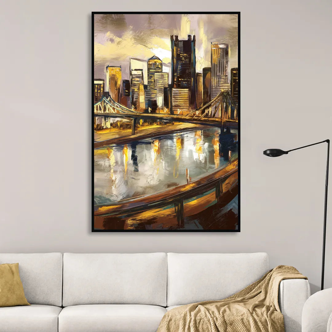 Pittsburgh Steel City Vibes Sitting Room - Black Canvas Wall Art