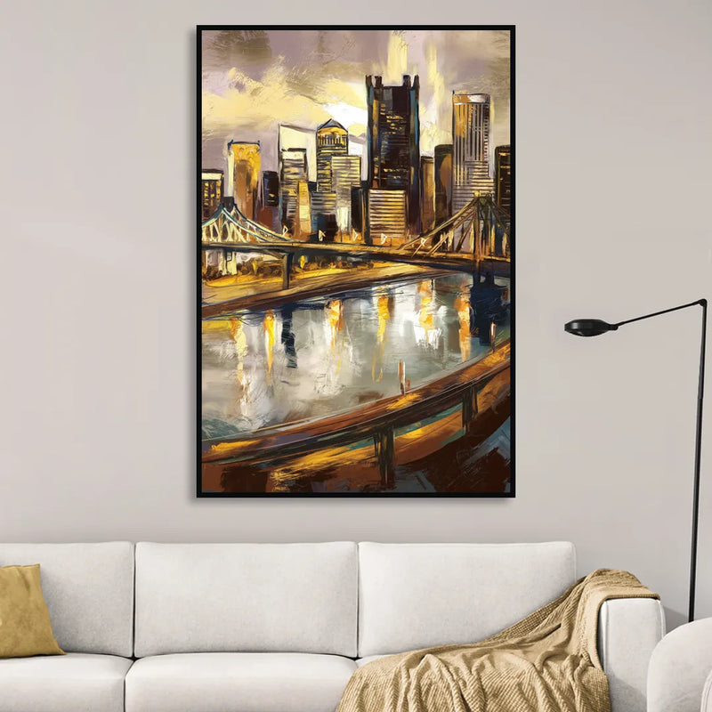 Pittsburgh Steel City Vibes Sitting Room - Black Canvas Wall Art