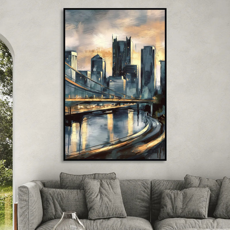 Pittsburgh Urban Aesthetic Living Room - Black Canvas Wall Art