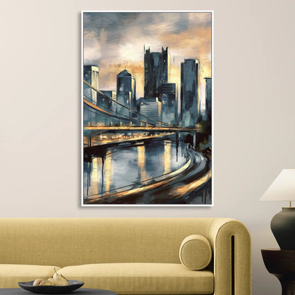 Pittsburgh Urban Aesthetic Living Room - White Canvas Wall Art