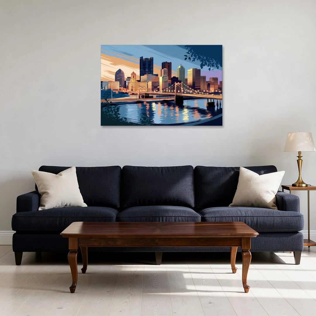 Pittsburgh Urban Aesthetic View - Canvas Wall Art - Sofa - 36x24