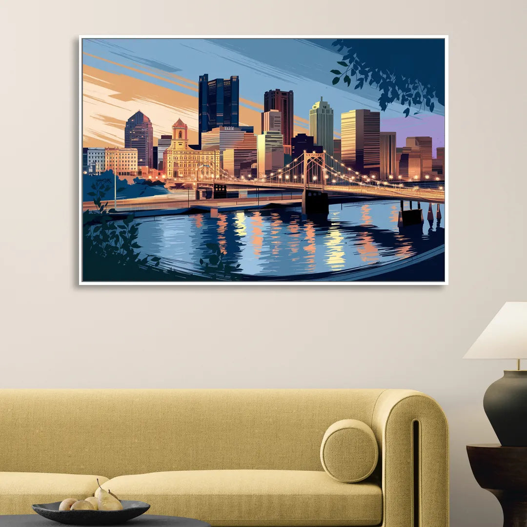 Pittsburgh Urban Aesthetic View Living Room - White Canvas Wall Art
