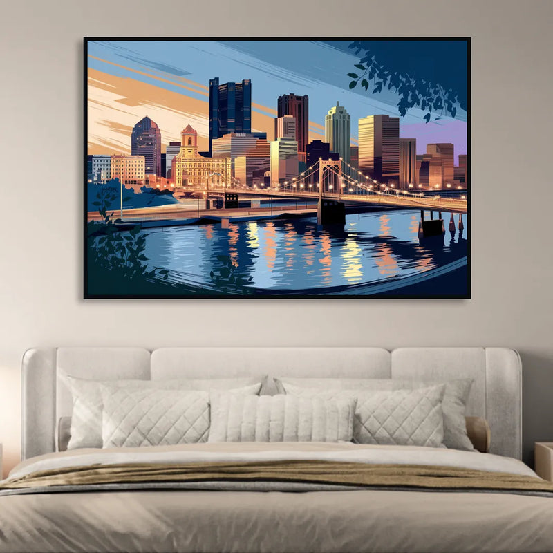 Pittsburgh Urban Aesthetic View Sitting Room - Black Canvas Wall Art
