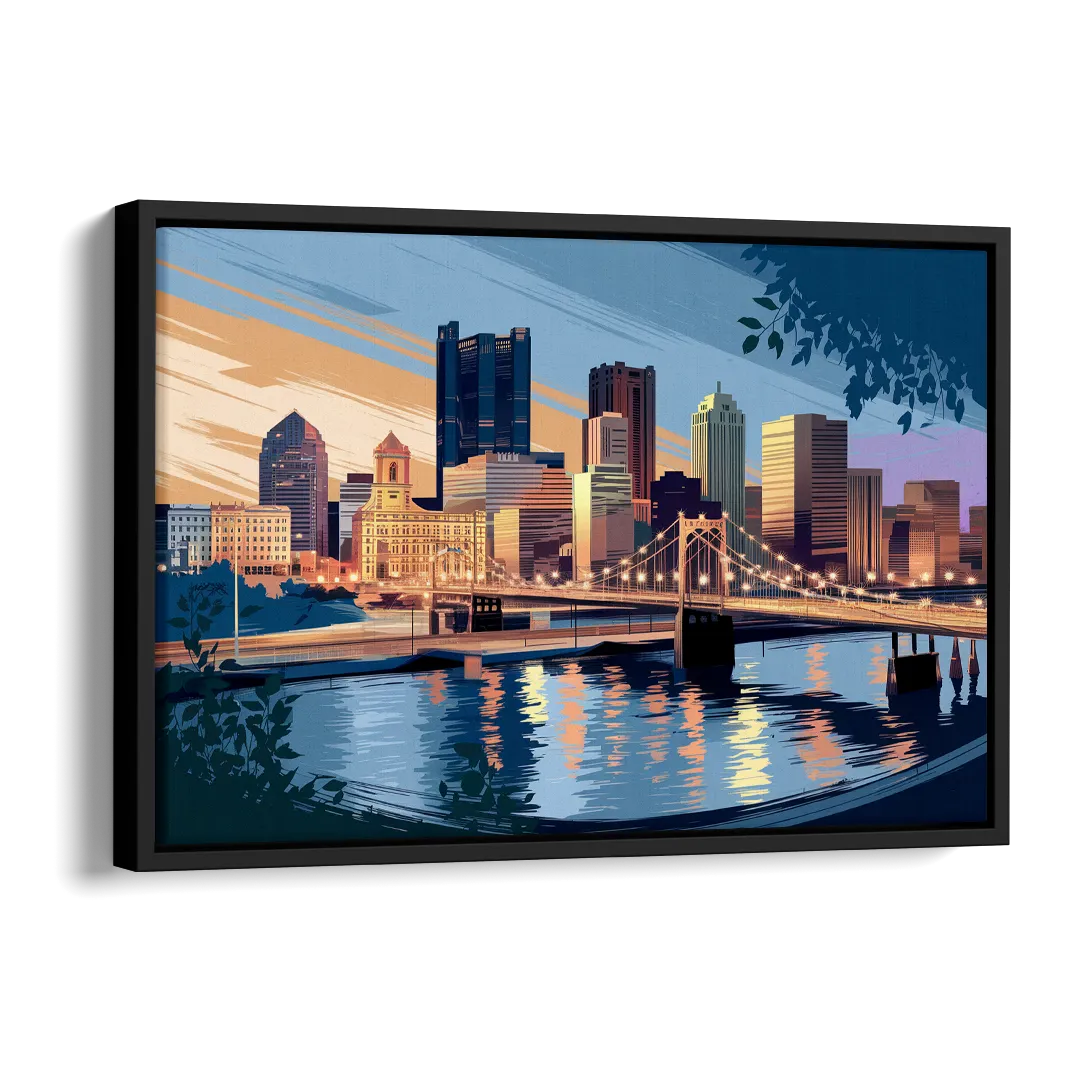 Pittsburgh Urban Aesthetic View Side - Black Canvas Wall Art