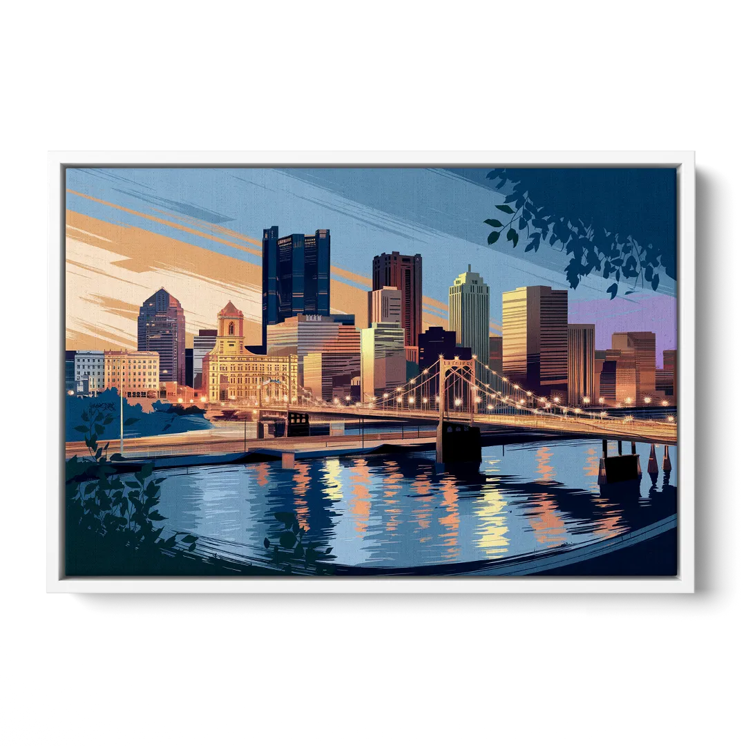 Pittsburgh Urban Aesthetic View Front - White Canvas Wall Art