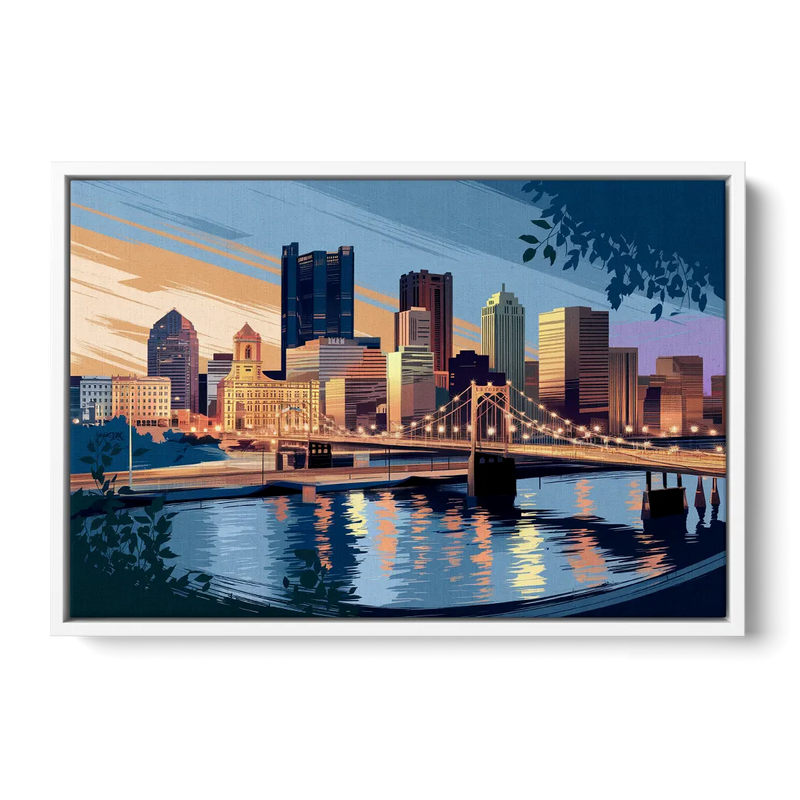 Pittsburgh Urban Aesthetic View Front - White Canvas Wall Art