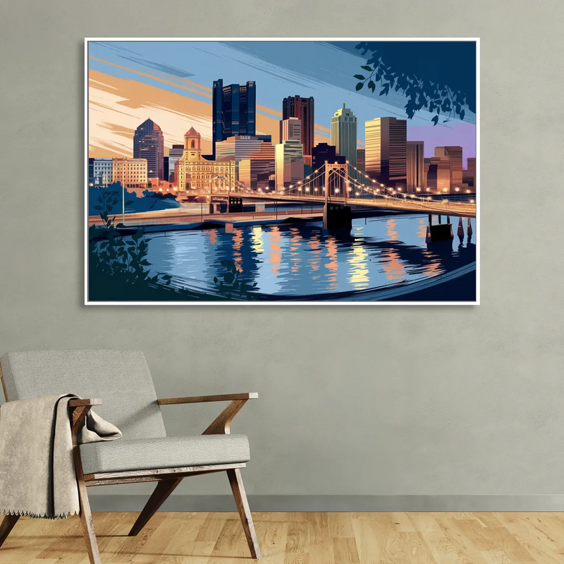 Pittsburgh Urban Aesthetic View Sitting Room - White Canvas Wall Art