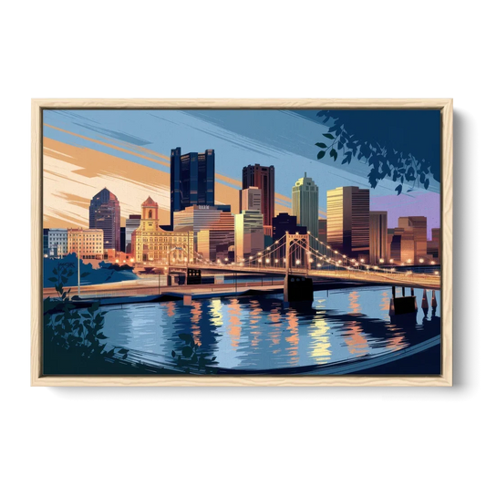 Pittsburgh Urban Aesthetic View - Oak Framed Canvas Wall Art - Front