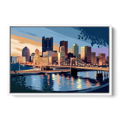 Pittsburgh Urban Aesthetic View - White Framed Canvas Wall Art - Front