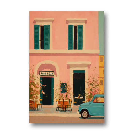 Pizza Art of a Pink Roman Pizzeria - Canvas Wall Art - Front
